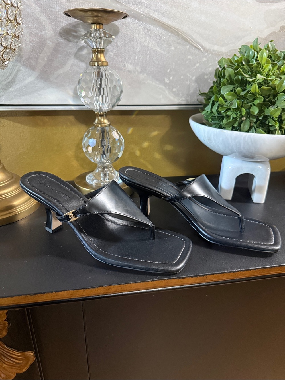 Coach Hertiage C Plaque Leather Heel Sandal